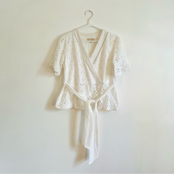 White eyelet lace cotton peplum top - Picture 2 of 9